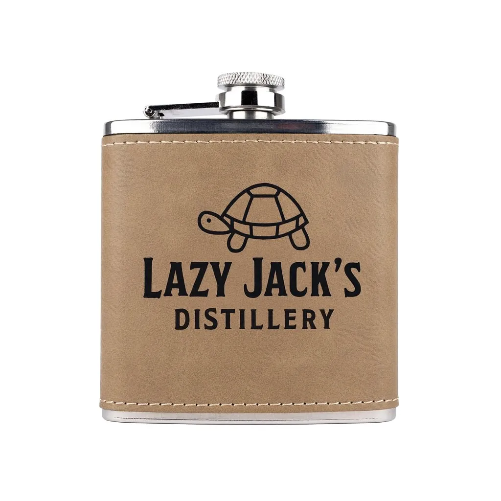 6 oz. Tan Ultrahyde Flask — custom engraved