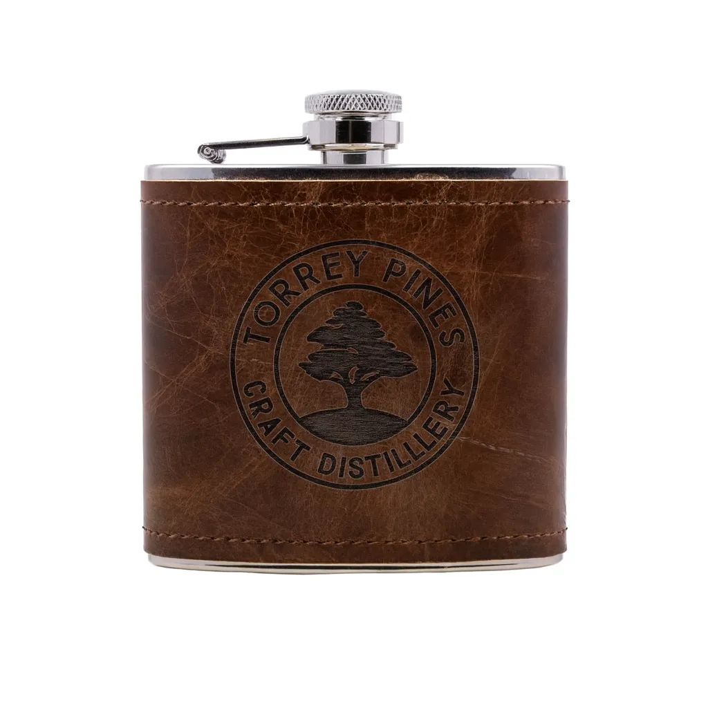 6 oz. Wick·ed Rum Leather Flask — custom engraved
