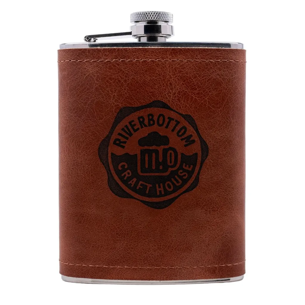 8 oz. Rustic Cognac Leather Flask — custom engraved