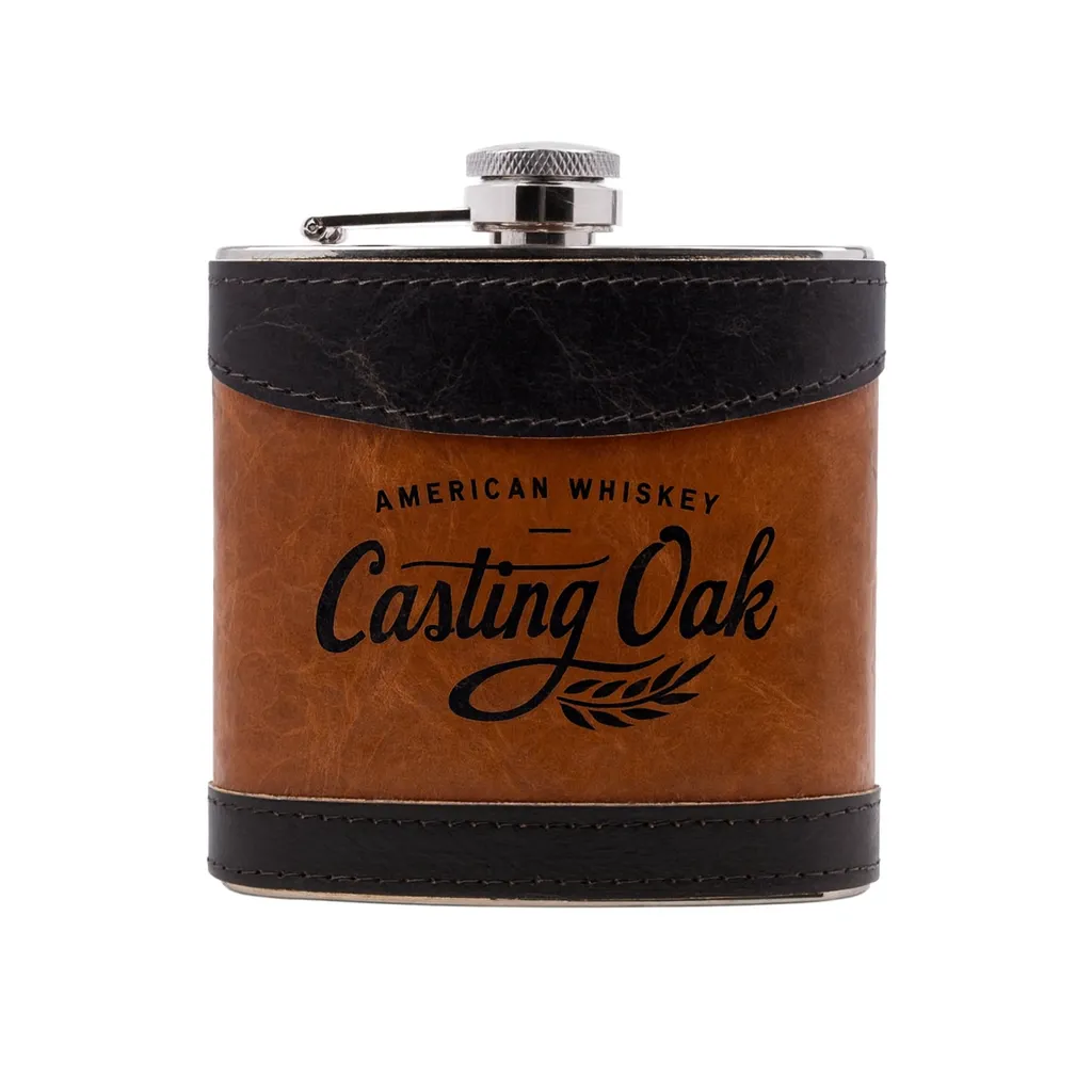 Espresso Double Aged Leather Flask — custom engraved