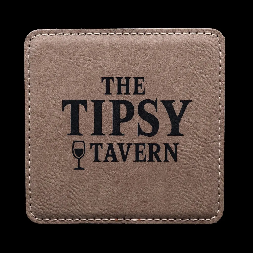 Tan Square Coaster — custom engraved